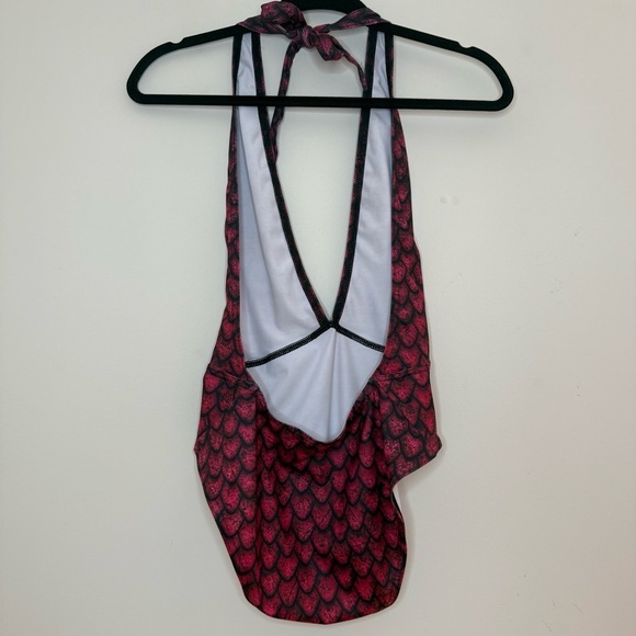 BLACKMILK Drogon Dragon Egg Pink GoT Deep V Halter Tie Vegas Bodysuit Swimsuit - Picture 4 of 8
